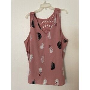Bohemian Mauve Feather Tank Top Multi-Colored Sleeveless  XXL